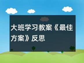 大班學(xué)習(xí)教案《最佳方案》反思