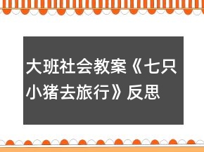 大班社會教案《七只小豬去旅行》反思