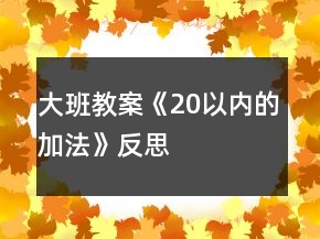 大班教案《20以內(nèi)的加法》反思