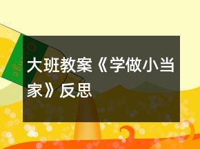 大班教案《學(xué)做小當(dāng)家》反思