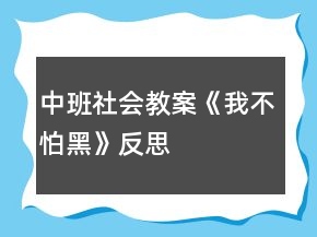 中班社會教案《我不怕黑》反思