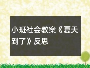 小班社會教案《夏天到了》反思
