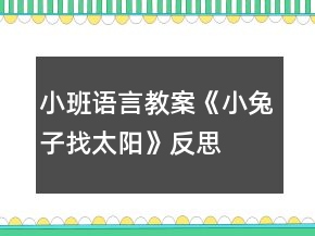 小班語言教案《小兔子找太陽》反思