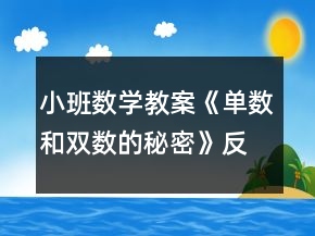 小班數(shù)學教案《單數(shù)和雙數(shù)的秘密》反思
