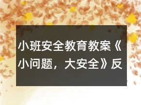 小班安全教育教案《小問題，大安全》反思