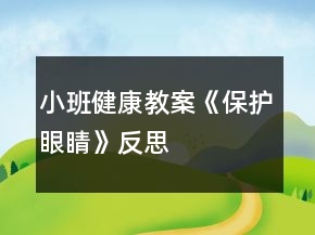 小班健康教案《保護眼睛》反思