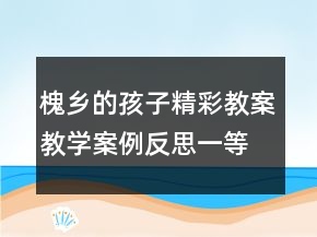 槐鄉(xiāng)的孩子精彩教案教學案例反思一等獎