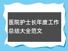 醫(yī)院護士長年度工作總結(jié)大全范文