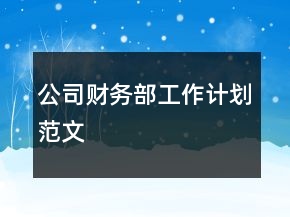 公司財務(wù)部工作計劃范文