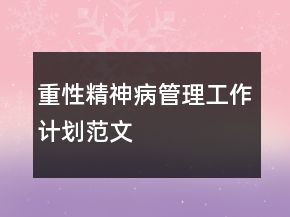 重性精神病管理工作計劃范文