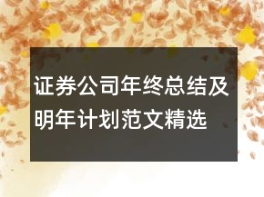 證券公司年終總結及明年計劃范文精選