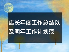 店長年度工作總結以及明年工作計劃范文