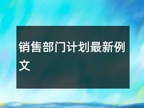 銷售部門計(jì)劃最新例文
