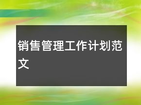 銷(xiāo)售管理工作計(jì)劃范文