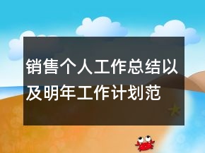 銷售個人工作總結以及明年工作計劃范文