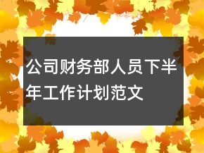 公司財務部人員下半年工作計劃范文