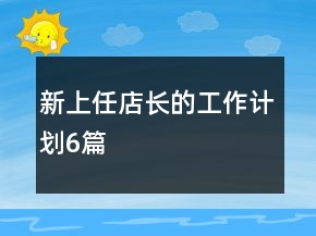 新上任店長的工作計劃6篇