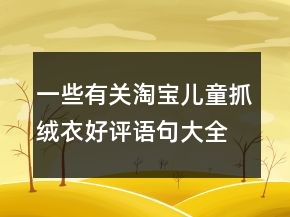 一些有關(guān)淘寶兒童抓絨衣好評語句大全的收集67條