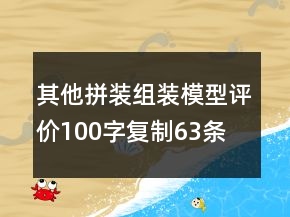 其他拼裝、組裝模型評(píng)價(jià)100字復(fù)制63條