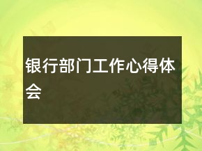 銀行部門工作心得體會