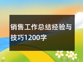 銷售工作總結(jié)經(jīng)驗(yàn)與技巧1200字