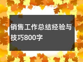 銷(xiāo)售工作總結(jié)經(jīng)驗(yàn)與技巧800字