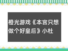 橙光游戲《本宮只想做個(gè)好皇后》小杜線攻略