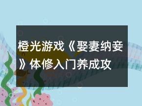 橙光游戲《娶妻納妾》體修入門養(yǎng)成攻略