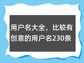 用戶名大全，比較有創(chuàng)意的用戶名230條