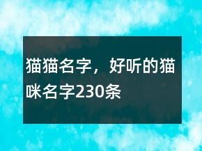 貓貓名字，好聽的貓咪名字230條