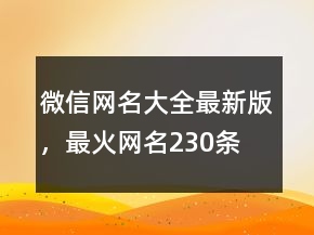 微信網(wǎng)名大全最新版，最火網(wǎng)名230條