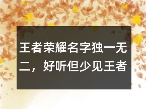 王者榮耀名字獨一無二，好聽但少見王者昵稱241條