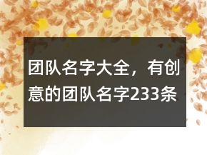 團(tuán)隊(duì)名字大全，有創(chuàng)意的團(tuán)隊(duì)名字233條