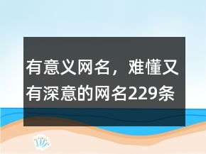 有意義網(wǎng)名，難懂又有深意的網(wǎng)名229條