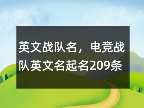 英文戰(zhàn)隊(duì)名，電競(jìng)戰(zhàn)隊(duì)英文名起名209條