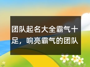 團(tuán)隊(duì)起名大全霸氣十足，響亮霸氣的團(tuán)隊(duì)名字247條