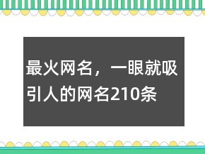 最火網(wǎng)名，一眼就吸引人的網(wǎng)名210條