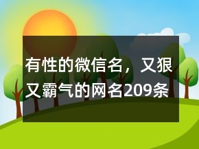 有性的微信名，又狠又霸氣的網(wǎng)名209條