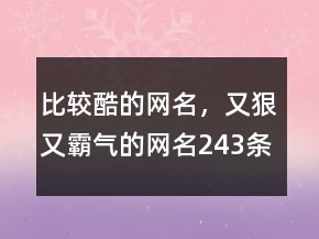 比較酷的網名，又狠又霸氣的網名243條