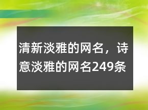 清新淡雅的網(wǎng)名，詩意淡雅的網(wǎng)名249條