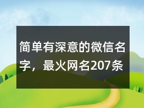 簡單有深意的微信名字，最火網(wǎng)名207條