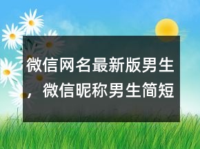 微信網(wǎng)名最新版男生，微信昵稱男生簡短好聽211條