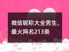 微信昵稱大全男生，最火網(wǎng)名213條