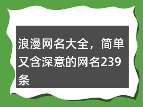 浪漫網(wǎng)名大全，簡單又含深意的網(wǎng)名239條