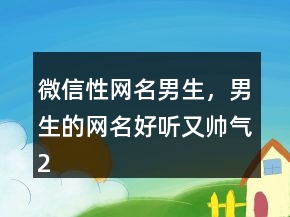 微信性網(wǎng)名男生，男生的網(wǎng)名好聽又帥氣244條