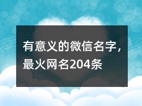 有意義的微信名字，最火網(wǎng)名204條