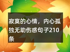 寂寞的心情，內(nèi)心孤獨無助傷感句子210條