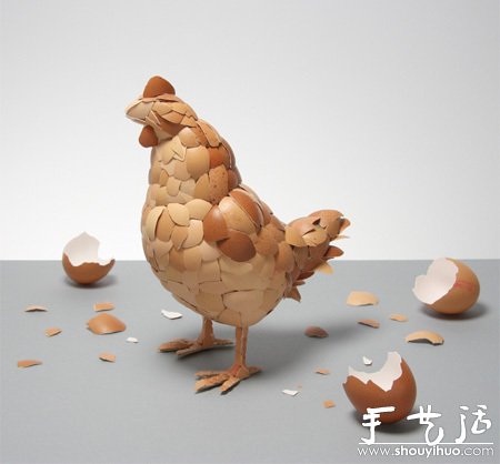 用雞蛋殼手工創(chuàng)作的小母雞 -  rpnrmr.com