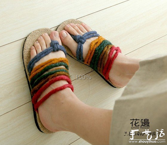 麻繩和布鞋底DIY的彩虹拖鞋 -  rpnrmr.com