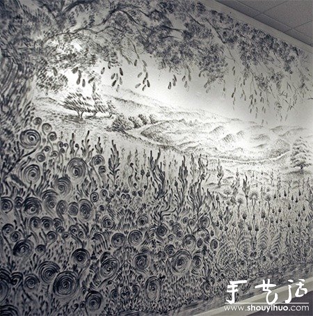 手指粘木炭粉后DIY創(chuàng)作的風(fēng)景繪畫 -  rpnrmr.com
